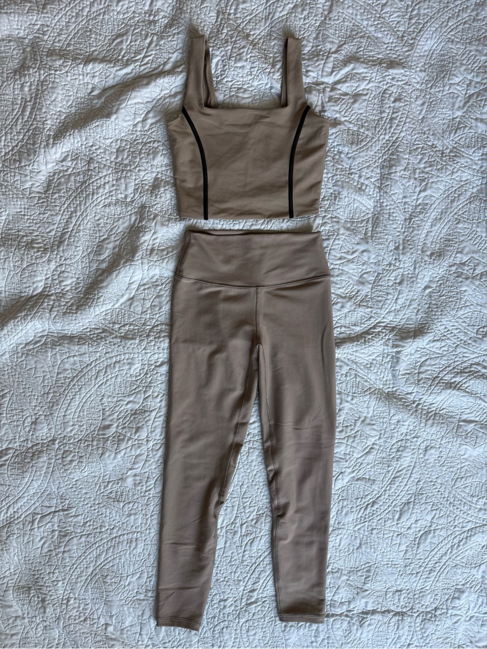 Abercrombie YPB High-Waist Taupe Leggings & Crop Tank Set